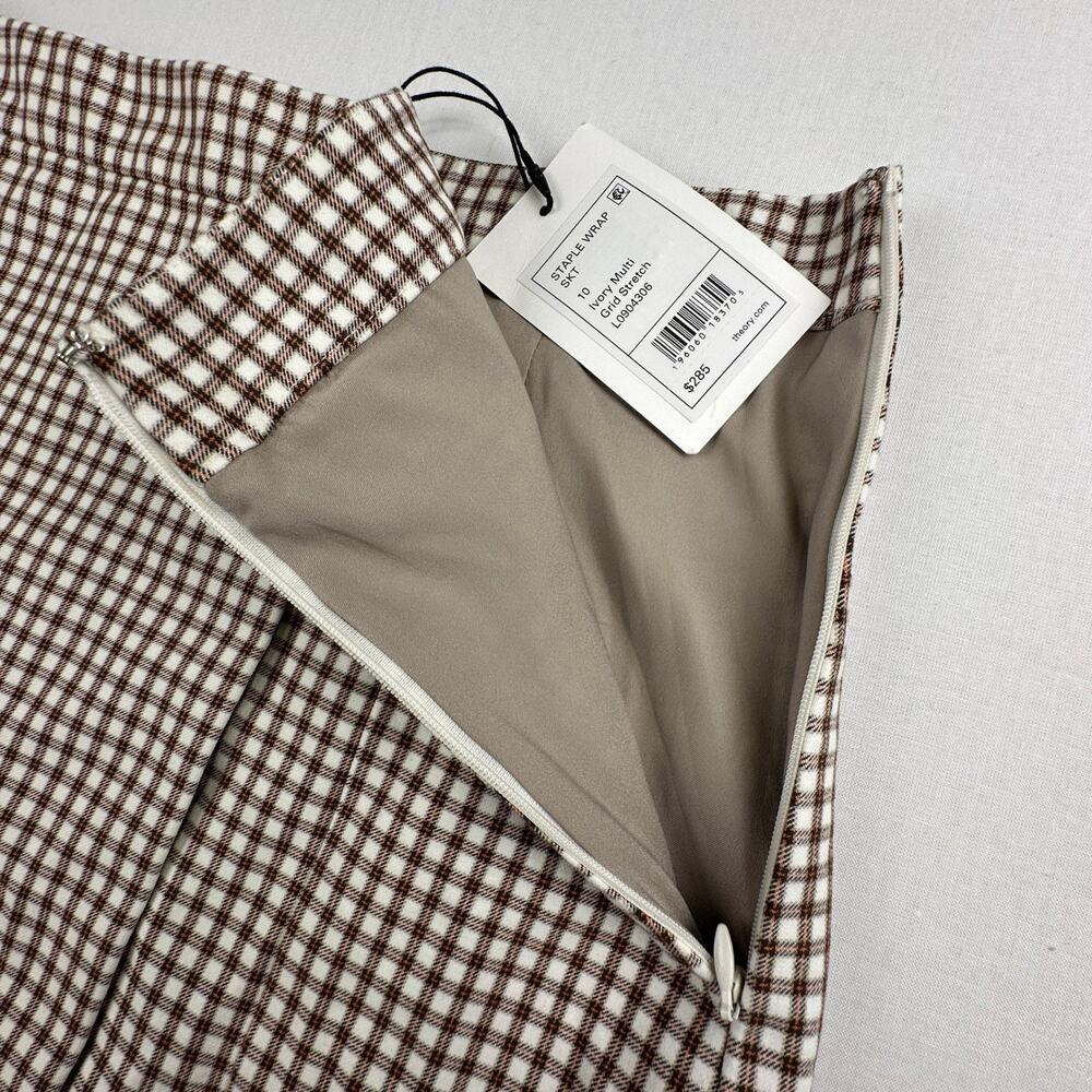 Theory Staple Wrap Skirt Ivory Multi Grid‎ Stretch Women's Size 10 - Picture 6 of 8